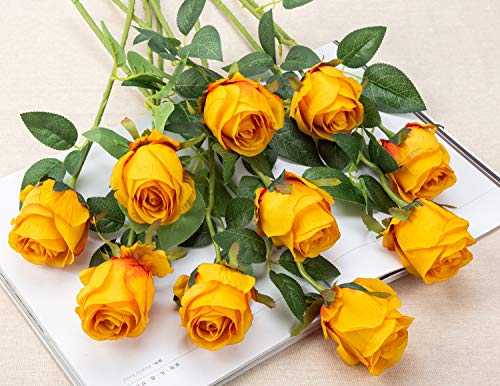 Flojery 10Pcs Artificial Rose Flowers Long Stem Fake Silk Roses For Diy Wedding Bouquet Table Centerpiece Home Decor (Orange) #TOP3