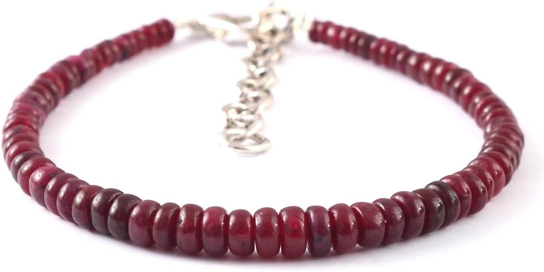 Natural Ruby Bracelet| AAA+++ Unheated Natural Ruby Smooth Rondelle Beads| Natural Ruby Gemstone Beads Bracelet| Natural Gemstone Beads July Birthstone Bracelet, Gemstone, Ruby