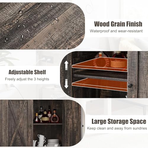 GarveeHome Small Storage Cabinet, Farmhouse Sideboard Buffet Cabinet with 2 Doors and Adjustable Shelves, Accent Entryway Console Cabinets for Living Room, Dining Room (Dark Oak, 1 Pieces) - Image 5