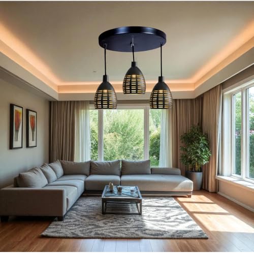 Image of GreyWings Antique Hanging Light for Home, Black Aluminium 3 Light Pendant Ceiling Lamp, Vintage Chandelier,(Bulb not Included) Cluster Set