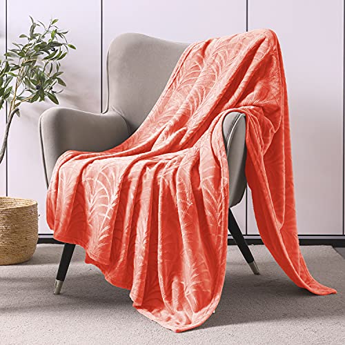 Whale Flotilla Flannel Fleece Throw Blanket for Couch, Soft Fluffy Velvet Sofa Blanket with Decorative Vintage Pattern for All Season, Warm and Lightweight, 50x60 Inch, Coral
