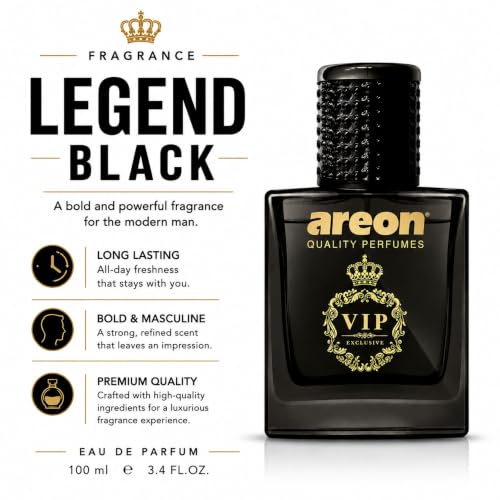Image of AREON Legend Black Car Perfume Spray - 1.7 Fl Oz Glass Bottle Air Freshener - Long-Lasting Fragrance for Car Interior - Premium Auto Air Freshener - Elegant Scent (50ml)