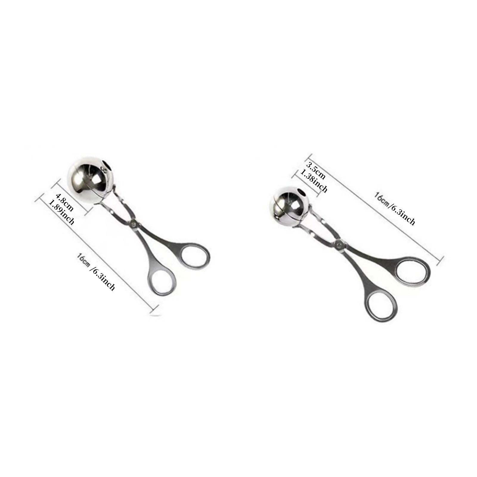 Stainless Steel Meatball Maker, None-Stick Meatball Maker Tool Meatball Scoop Ball Maker, Cake Pop Mold Roller Ice Tongs Cookie with Anti-Slip Handles (Silver,1.38inch)