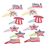 12PCS American Flag Hair Clips for Kids 4th of July Patriotic Hair Clip Hairpin Flag Stars Hats Fireworks Bangs Barrettes Hair Clips for Girls No Slip Snap Hair Accessories for Independence Day