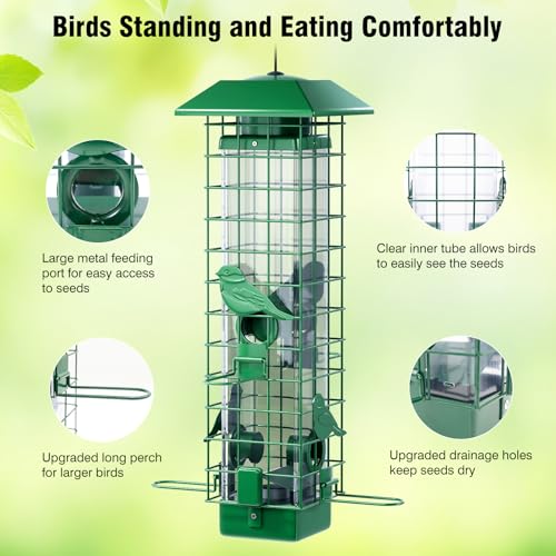 Squirrel-Proof-Bird-Feeder-Metal-Bird-Feeders-for-Outdoors-Hanging-Weight-Activated-3Lb-Capacity-4-Ports-All-Weather-Tube-Bird-Feeder-for-Outside-Cardinal-Finch-Bluebird-Wild-Bird-Feeder Squirrel Proof Bird Feeder Metal Bird Feeders for Outdoors Hanging Weight Activated 3Lb Capacity 4 Ports All Weather Tube Bird Feeder for Outside Cardinal Finch Bluebird Wild Bird Feeder