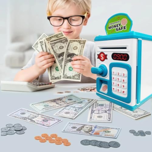 Image of Alpenia ATM Piggy Bank with Password Protection & Finger Sensor | Multicolour | Electronic Money Safe for Kids | Automatic Coin & Cash Deposit, Learning Toy for Saving & Money Management