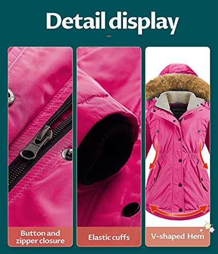 Image of CREATMO US Girl's Long Winter Warm Parka Sherpa Trimmed Collar Puffer Ski Jacket Coat