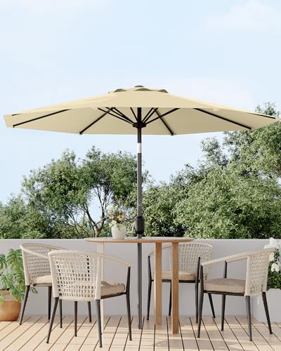 9FT Outdoor Patio Umbrella, Table Market Umbrella With Push Button Tilt and Crank, 8 Sturdy Ribs UV Protection Waterproof for Garden, Deck, Backyard, Pool (Beige)
