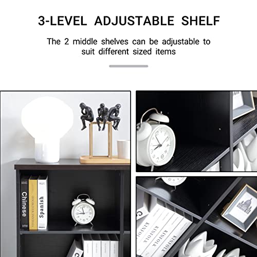 Royal Woods Ruienhome Industrial Storage Cube Wood Bookcase, 2 Tier 4 Open Shelf Cabinet, Multipurpose Bookshelf, Display Cabinet For Office, Hallway, Playroom, 39.37X 11.69X 28.74 Inch, Black #TOP4