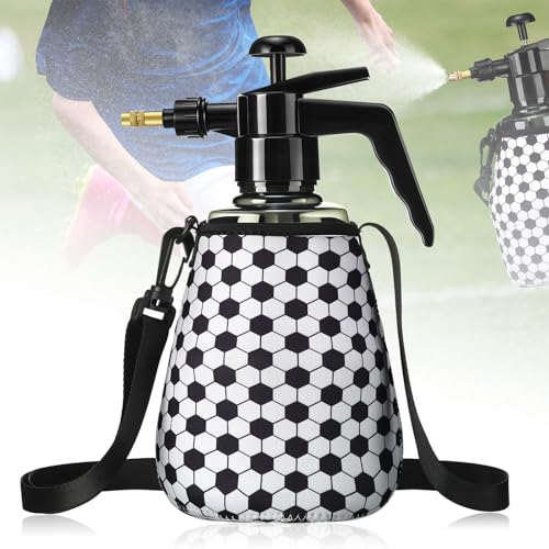 Image of Hushee 1 Pcs 1.5 Liter Water Mister for Sports Personal Water Pump with Full Neoprene Jacket and Built in Carrying Strap, Manual Sprayer Lawn Pressure Pump Sprayer for Cooling Gym Garden (Football)