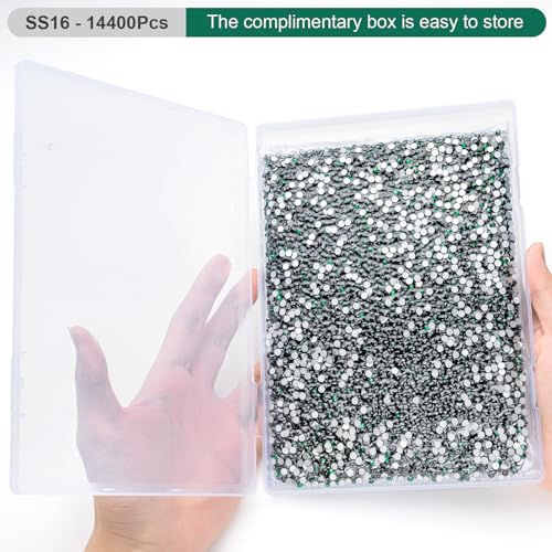 Image of Flatback Rhinestones Bulk, 14400PCS Malachite Green Rhinestones for Clothes DIY Decoration Crafts, Malachite Green, SS16, 3.8-4.0mm