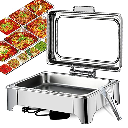 DBMGB Gewerblichen Chafing Dish Elektrisch, Edelstahl Speisenwärmer Mit Sichtbarem Glasdeckel Und Essensclip, Präzise…
