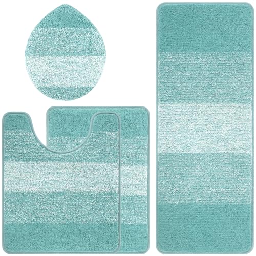Bsmathom Badteppich-Set 4-teilig mit WC-Deckelbezug und Teppich-Set, saugfähige rutschfeste Badteppiche waschbar, weiches Hochflor-Badezimmermatten-Set mit U-förmigem Toilettenvorleger für Badezimmer, – Bild 8