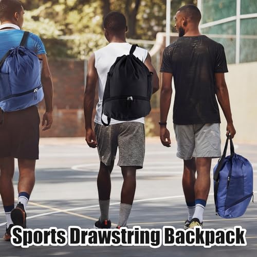Image of 6 Pcs 6 Pcs Gym Drawstring Backpack Bulk for Men, Blue, Black | Drawstring Closure, with Shoe Compartment, Wet Proof Pocket, Lightweight, Durable Build, Gym Practice & Game-day Ready