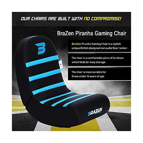 NEW BraZen Piranha Rocker Gaming Chair - Great Gamer Gift And Room Accessory- Blue - Image 4