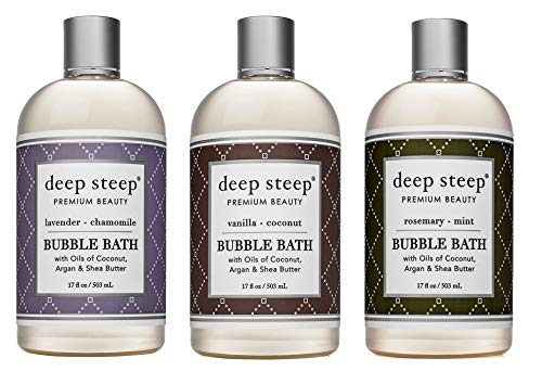 Deep Steep Bubble Bath Bundle Pack: 1 Each: Lavender Chamomile, Vanilla Coconut, Rosemary Mint, 17 Ounce