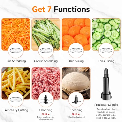 7-in-1 Professional Food Processor, 800W Powerful Electric Vegetable Chopper, 14-Cup XL Bowl, Large Feed Chute, Cheese Shredding, Meat Chopping, Shredding and Slicing, Mixing and Doughing