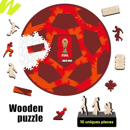 Image of FIFA World Cup 2026 Soccer Wooden Puzzle for Adults, 5MM Thick, Canada Ball Puzzle for Soccer Fans, Officially Licensed Product, 200 Pieces Irregular Shape Jigsaw Puzzles,10 x 10