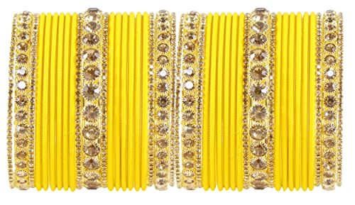 Image of NMII Non-Precious Metal Base Metal and Studded Zircon Gemstone and Matte Finish Worked Bangle set for Women /Girls