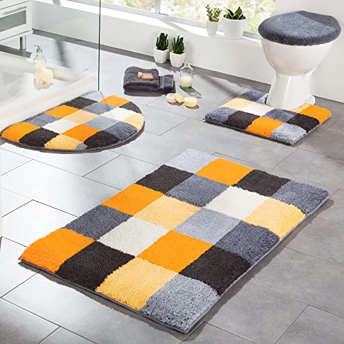 Erwin Müller Badematte Kreta, Badteppich, Badvorleger rutschhemmend gelb grau kariert Größe 60x90 cm - kuscheliger… – Bild 3
