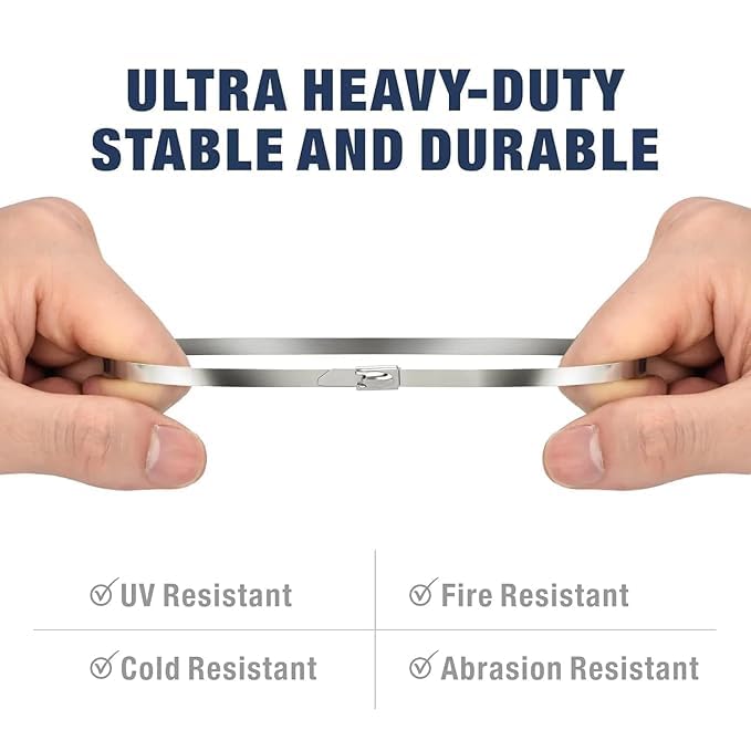 Image of 12 Inch (300 x 4.6 mm) SS 304 Stainless Steel Cable Ties Self-Locking Metal Zip Ties for Industrial & Outdoor Use (25 Pcs)