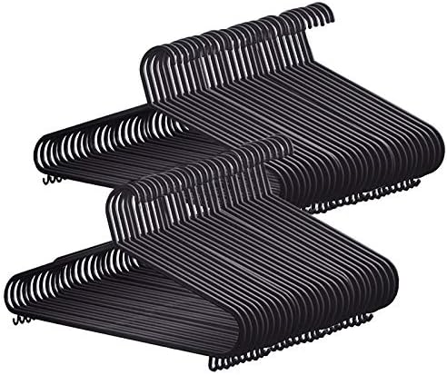 KEPLIN Adult Coat Hangers Black Colour Strong Plastic Clothes with Suit Trouser Bar and Lips (37.5cm Wide) (100 pk)