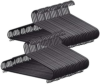 KEPLIN Adult Coat Hangers Black Colour Strong Plastic Clothes with Suit Trouser Bar and Lips (37.5cm Wide) (100 pk)
