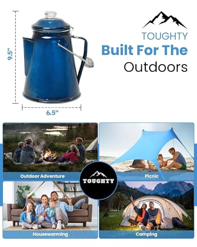Image of Toughty 12 Cup Enamel Coffee Percolator, Camping Stovetop Coffee Pot, Blue