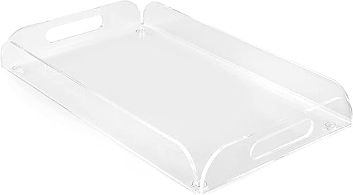 Miniatura 2 de Huang Acrylic Bandeja rectangular transparente para servir alimentos, bandeja de aperitivos para fiestas, vacaciones, cena familiar, 10 x 16 pulgadas