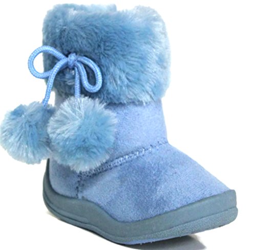 Little Girl's Bany Flat Pom Pom Ankle Boot 7 Sky Blue