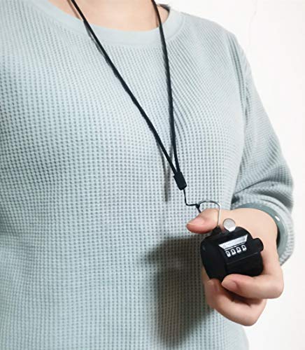 Formvan Handheld Tally Counter With Lanyard, 4-Digital Mechanical Palm Manual Number Clicker With Finger Ring For Golf Baseball Pitch Fish Crochet, Black #TOP3