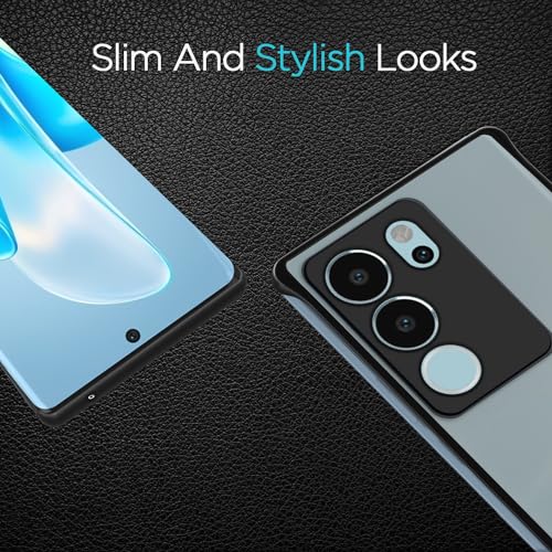 Image of Amazon Basics TPU+PC Cover for Vivo V29 Pro 5G, Vivo V29 5G |Hybrid Frameless|Full Camera Protection|Raised Edges|Frosted Matte Translucent Bumper Case(Black)