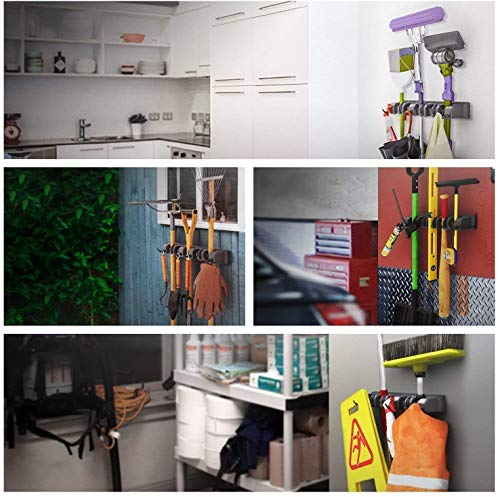 Broom holder and garden tool organizer 5 slots 6