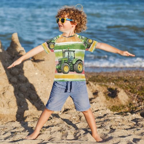 Kids Swimsuit Tractor Rainbow Machine Sunscreen T-Shirts Swimwear Sets UPF 50+4