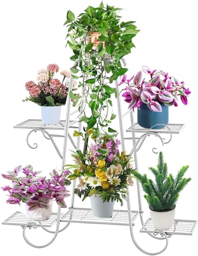 Image of Metal Plant Stand Flower Pot Stand with Multiple Tiers for Outdoor and Indoor Vase Stand Plants in a Living Room Hallway Pot Stand or Balcony, Home Decor Item Gamla Stand (White)