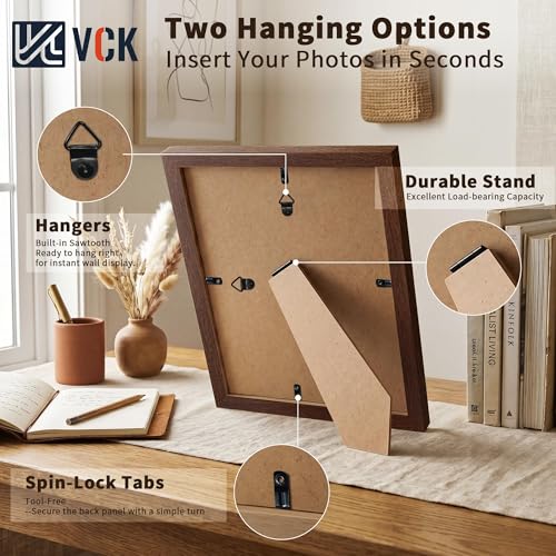 Image of VCK 8x12 Picture Frame 5 Pack, Brown Exclusive Wood, HD Glass, for Photo