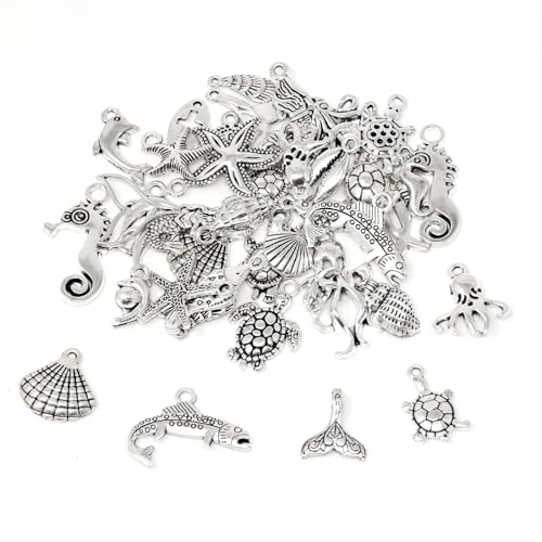 yueton Pack of 40 Assorted DIY Ocean Fish & Sea Creatures Charms Pendants for Making Bracelet and Necklace