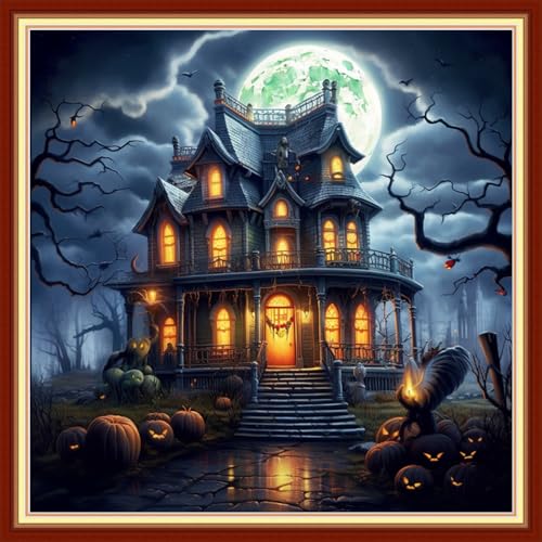Image of Redxing Stamped Cross Stitch Kits Embroidery kit for Beginners Adults Full Range of Embroidery Patterns Starter Kits DIY Printed Cross Stitch Kits Needlepoint Kits 11CT-Magic House 18x18 inchs