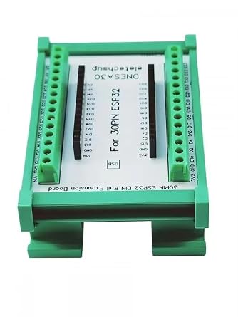 DIN Rail Mount Adapter for 30-Pin ESP32, 3.96mm Screw Terminal Block, Industrial Control Board for Arduino WROOM-32 with All IO Ports on DIN35 C45 Rail 2, with Rail Box