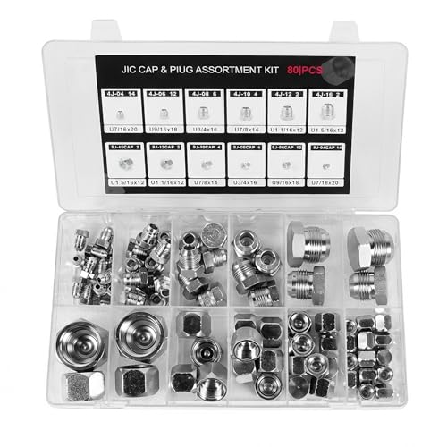 Kit de accesorios hidráulicos JIC de 37 grados con 80 tapones y tapas de rosca 2