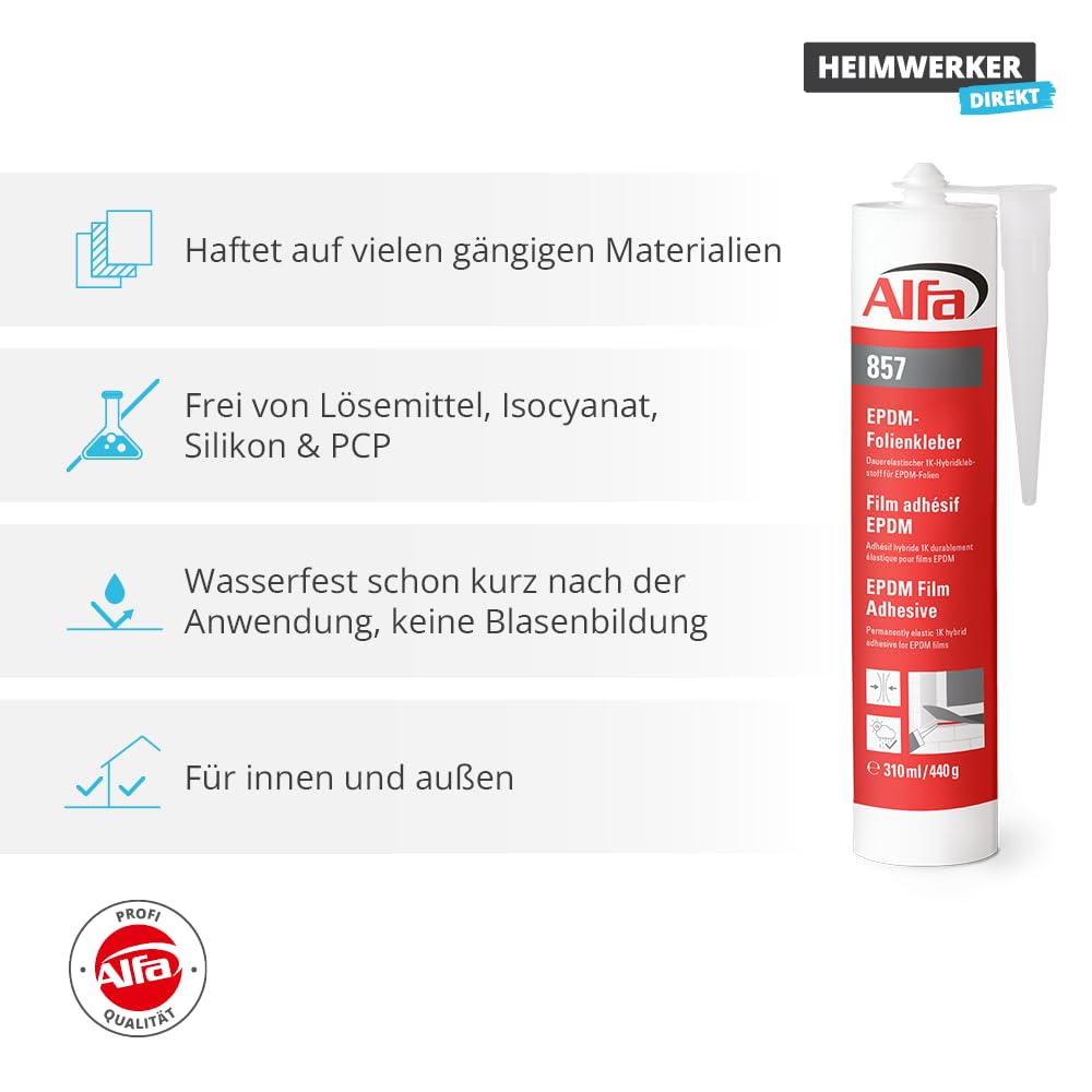 4x Alfa EPDM Kleber 310 ml Profi-Qualität Schwarz Elastischer Folienkleber Zum Verkleben Von EPDM-Folie Und Anderen Dichtfolien