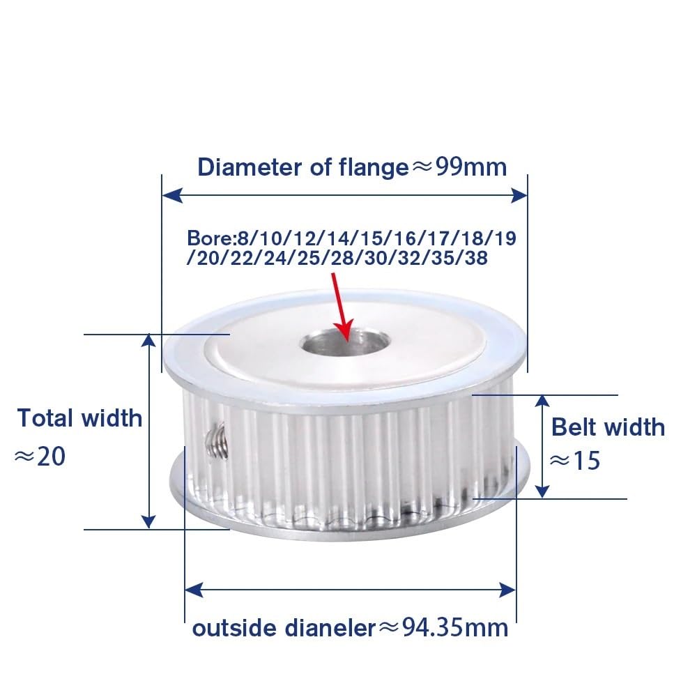 1 pz 5M Tipo 60T Puleggia dentata Lega di alluminio Alesaggio 12/14/15/19/20/22/25/28/30mm 60 denti Passo 5mm Larghezza 16mm sincrona HTD5M(Keyway38mm,1pc-Belt 15mm)