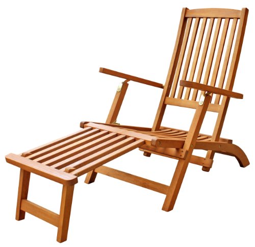 LuuNguyen Tommy Outdoor Hardwood Folding Steamer Lounge, Deck Chair (Natural Wood Finish)