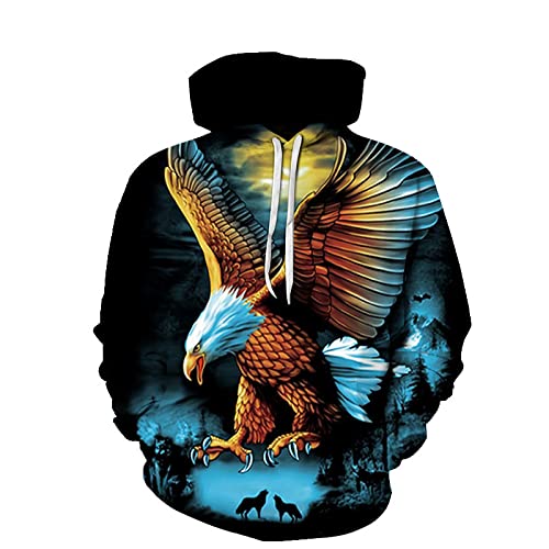 Hoodies,Men'S 3D Anime Eagle Novelty Hoodie Pullover Long Sleeve Tops Street Sweater Coat Oversized Fashion Blue L
