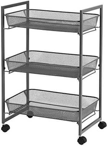 SONGMICS 3-Tier Trolley, Household Kitchen and Bathroom Cart with Wire Baskets, Space Saving, Easy Assembly, Kitchen, Office, Bathroom, Living Room, Grey BSC061G01