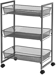 SONGMICS 3-Tier Trolley, Household Kitchen and Bathroom Cart with Wire Baskets, Space Saving, Easy Assembly, Kitchen, Office, Bathroom, Living Room, Grey BSC061G01