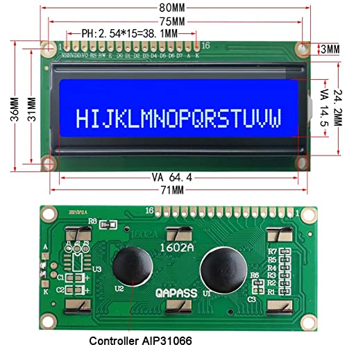 Diymalls 16X2 1602 Lcd Display Screen Module Dc 5V White Character Blue Backlight 1602A 16 Pin Parallel Interface Aip31066 Controller For Arduino Esp32 Development Board thumb #1