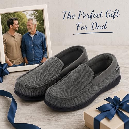 Image of ULTRAIDEAS Men's Moc-Toe Slippers Loafer House Shoes Indoor Outdoor Memory Foam with Breathable&Warm Knit Upper