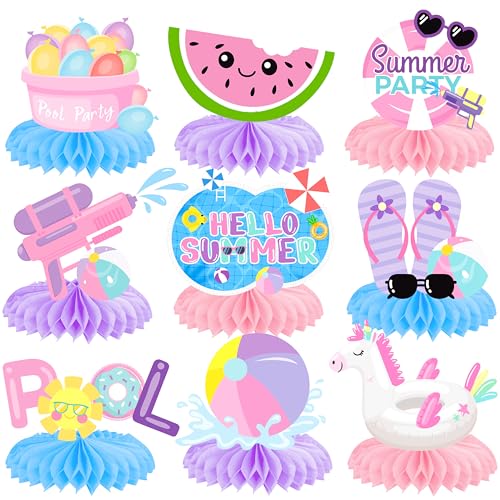 Image of 11pcs Summer Pool Party Honeycomb Centerpieces Hello Summer Party Centerpieces for Table Pink Summer Theme Party Decorations for Girls Birthday Party Baby Shower Supplies