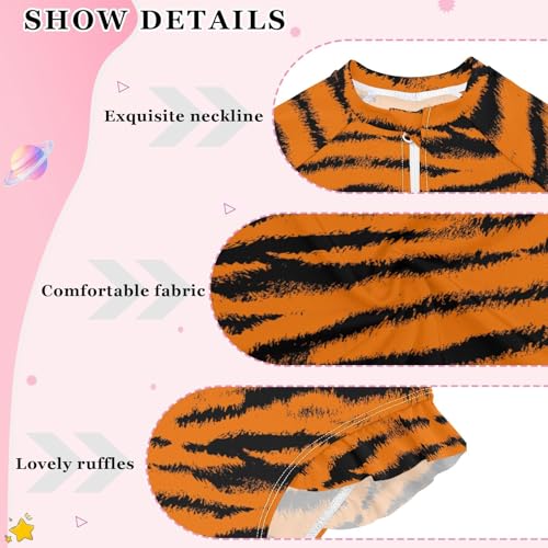Girls Swimsuits Long Sleeve Bathing Suits Tiger Print UPF 50+ Sun Protection Swimwear 3-12 Years3
